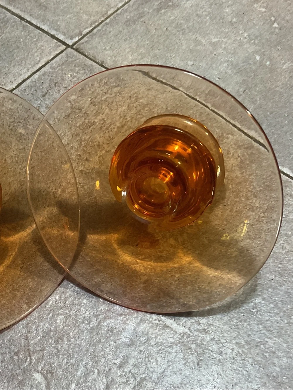 Pair of Amber Glass Candle Holders - Retro Amber Accent